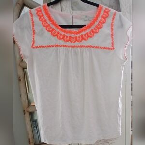 Boden White Blouse with Vibrant Orange Embroidery